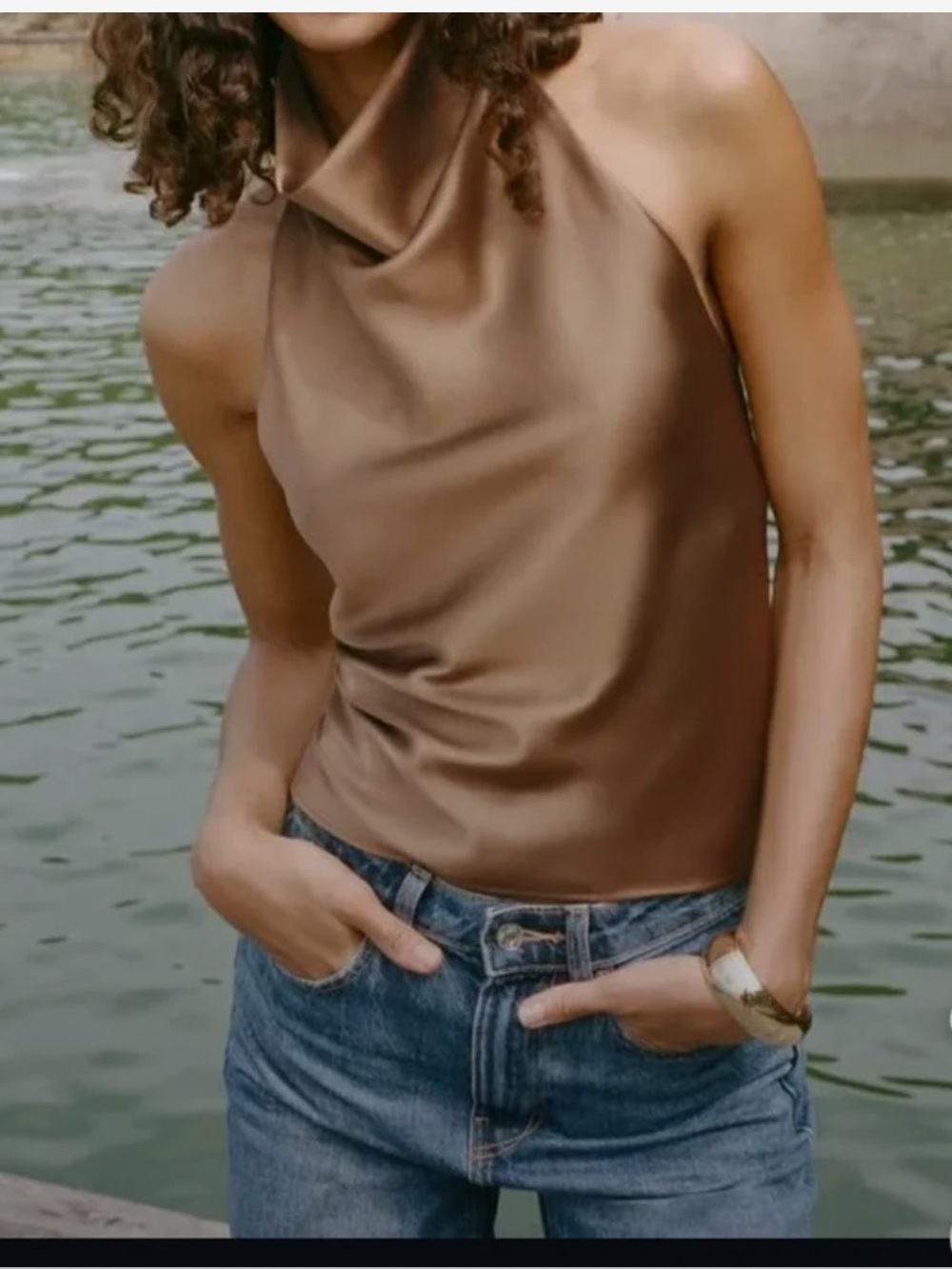 Zara Brown Satin Halter Camisole